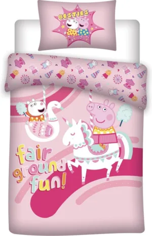 Peppa Pig dekbedovertrek Fair Ground Fun 140 x 200 cm katoen - Roze/Blauw - 140 x 200 cm - 100% katoen