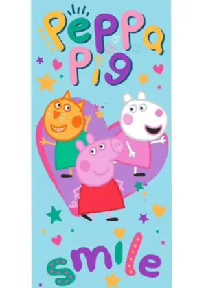 Peppa Pig handdoek blauw 70 x 140 cm katoen - Wit/Roze - 70 x 140 cm - 100% katoen