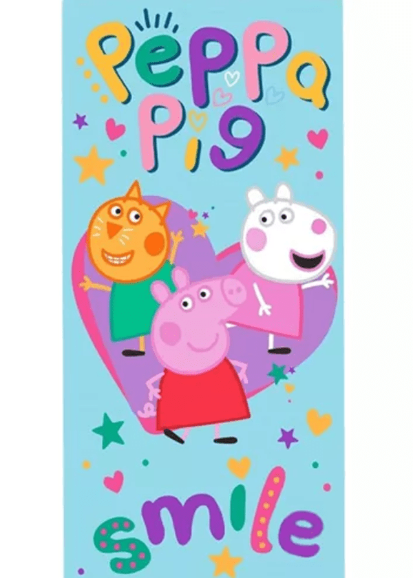 Peppa Pig handdoek blauw 70 x 140 cm katoen - Wit/Roze - 70 x 140 cm - 100% katoen