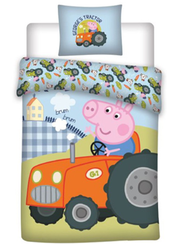 Peppa Pig dekbedovertrek Tractor Glow in the Dark 100 x 135 C - Roze/Blauw - 100 x 135 cm - Katoen
