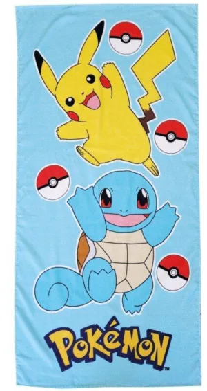 Pokemon strandlaken Squirtle en Pikachu 70 x 140 cm lich - Multicolor - 70 x 140 cm - 100% katoen