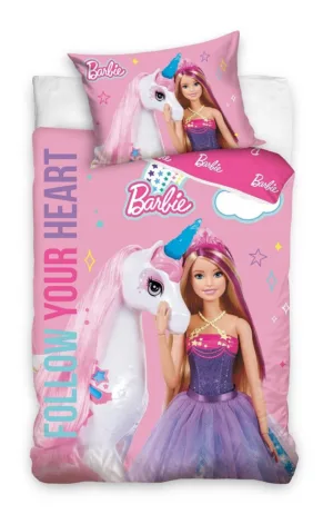 Barbie dekbedovertrek roze 100 x 135 cm katoen - Roze - 100 x 135 cm - Katoen - kussensloop 40 x 60 cm