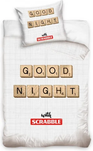 Scrabble dekbedovertrek - Wit - 140 x 200 cm - 100% katoen