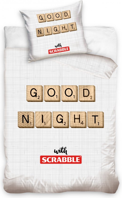 Scrabble dekbedovertrek - Wit - 140 x 200 cm - 100% katoen