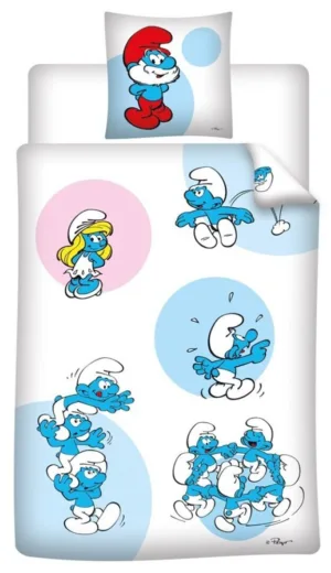 Smurfen dekbedovertrek katoen 140 x 200 cm 63x63cm - Blauw - 140 x 200 cm - 100% katoen - kussensloop 63 x 63 cm