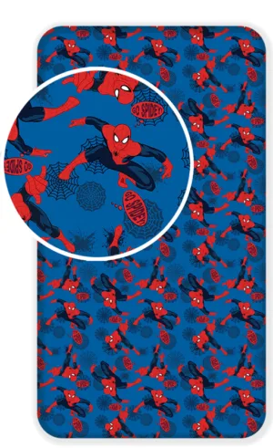 Spiderman hoeslaken Eenpersoons - Blauw - 90 x 200 cm - 100% katoen