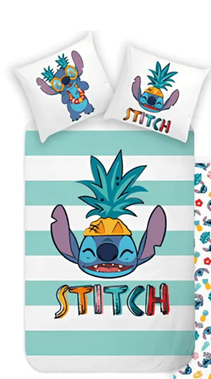 Lilo en Stitch dekbedovertrek Groene Stripes 140 x 200 cm - Groen - 140 x 200 cm - 100% katoen