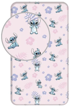 Lilo en Stitch hoeslaken Roze 90 x 200 cm - Roze - 90 x 200 cm - 100% katoen
