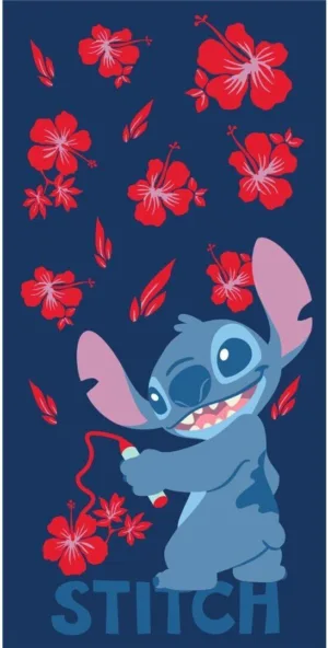 Lilo en Stitch strandlaken Flowers blauw 70 x 140 cm Katoen - Multicolor - 70 x 140 cm - 100% katoen