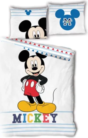 Disney Mickey Mouse dekbedovertrek Smile - Blauw/Wit - 140 x 200 cm - 100% katoen