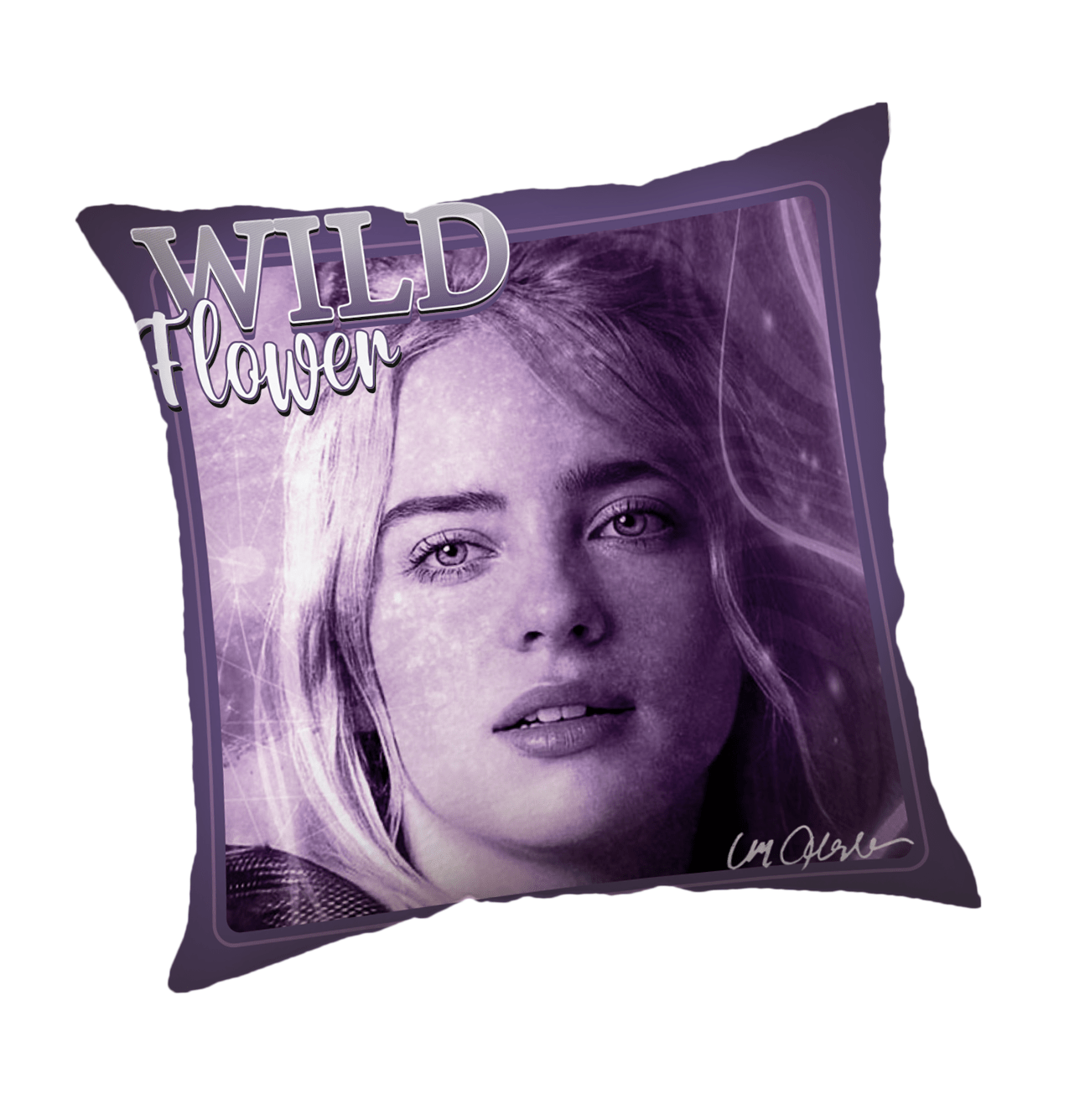 Billie Eilish sierkussen 40x40 cm - Zwart/Geel - 40 x 40 cm - 100% Velboa
