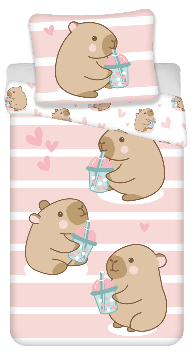 Sweet Home dekbedovertrek Capybara 140 x 200 cm - Roze - 140 x 200 cm - 100% katoen