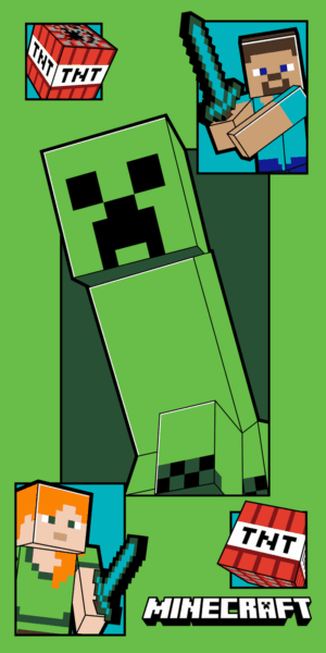 Minecraft strandlaken Incoming 70 x 140 cm - Groen - 70 x 140 cm - 100% katoen