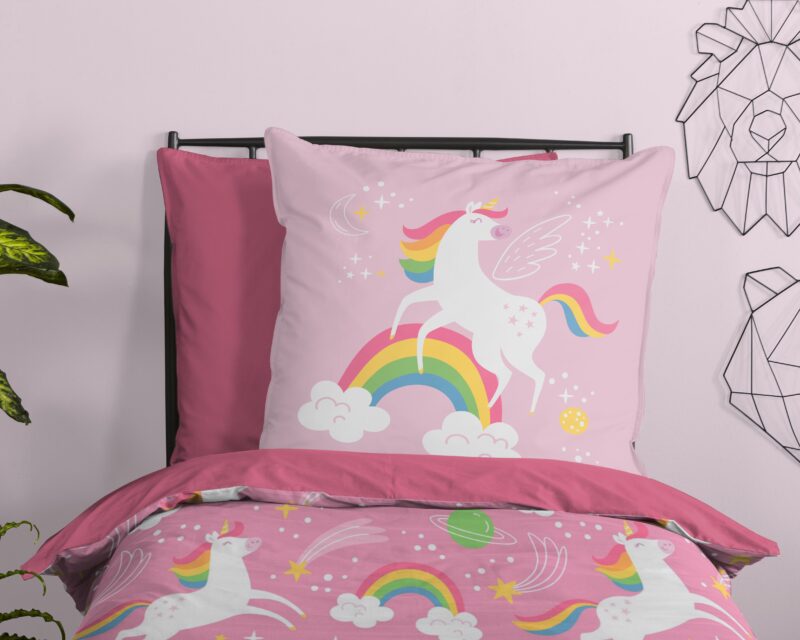 100% polyester/microfiber dekbed eenhorens en regenbogen, wasbaar dekbed van Pure in 135 x 200 cm