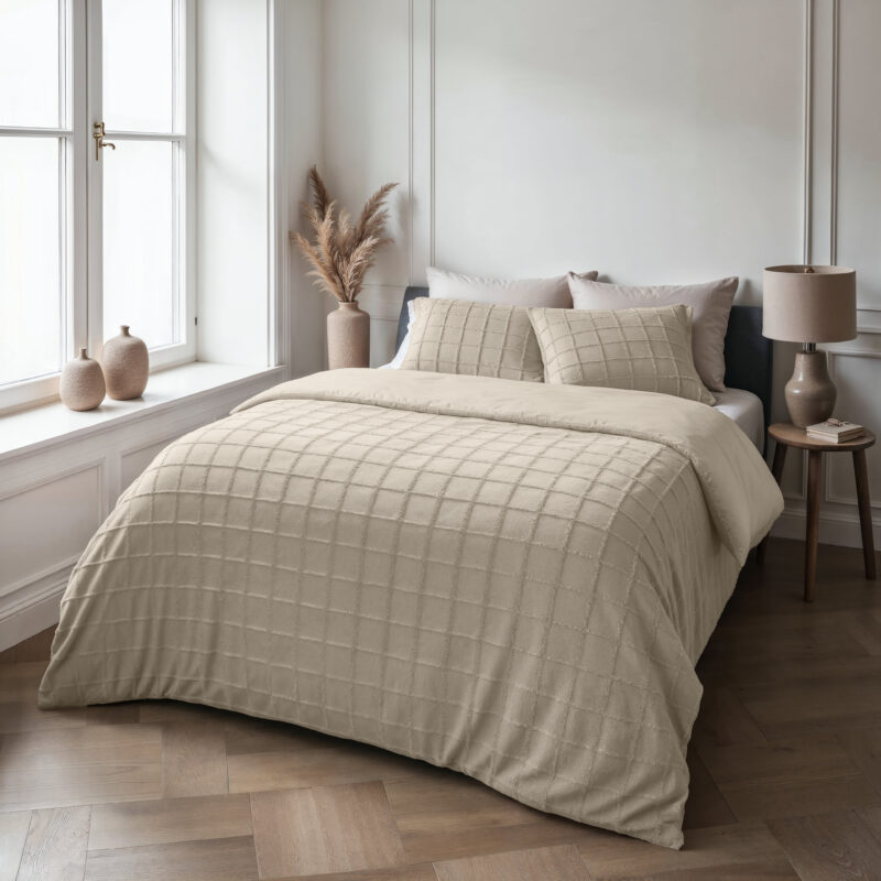 Sleeptime Faux Fur Check Beige 140×200/220 cm