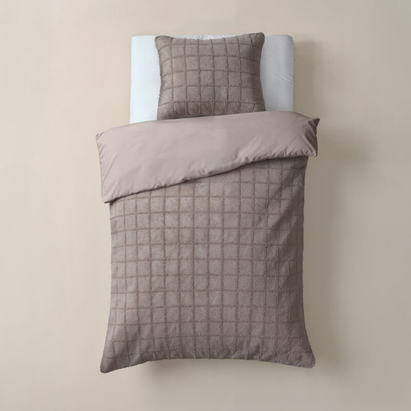 Sleeptime Faux Fur Check Taupe 140x200/220 cm
