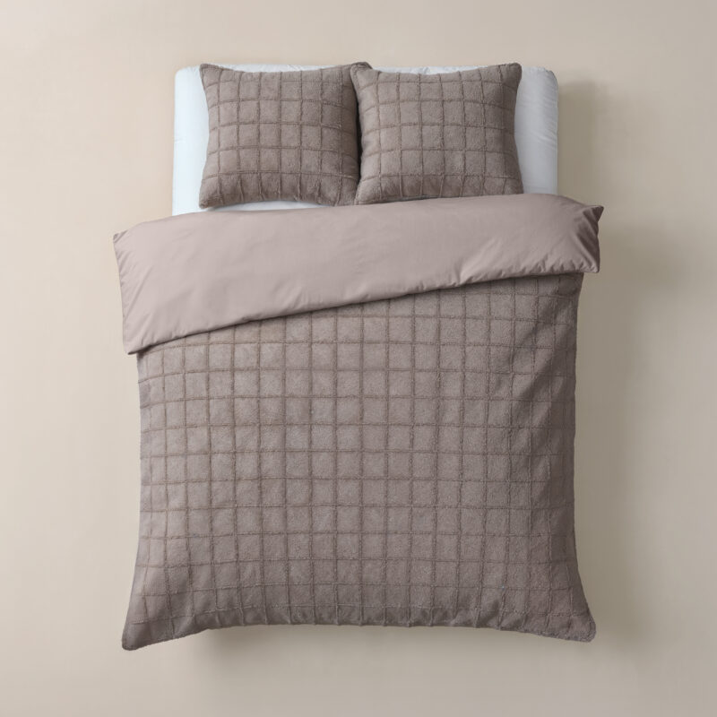 Sleeptime Faux Fur Check Taupe 240x200/220 cm