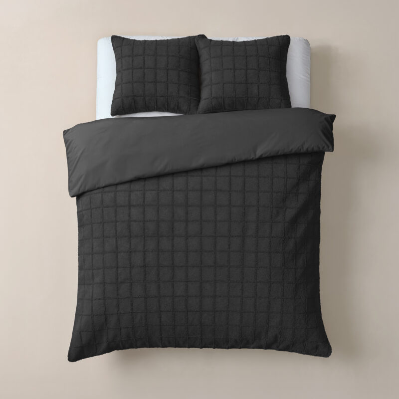 Sleeptime Faux Fur Check Zwart 240x200/220 cm