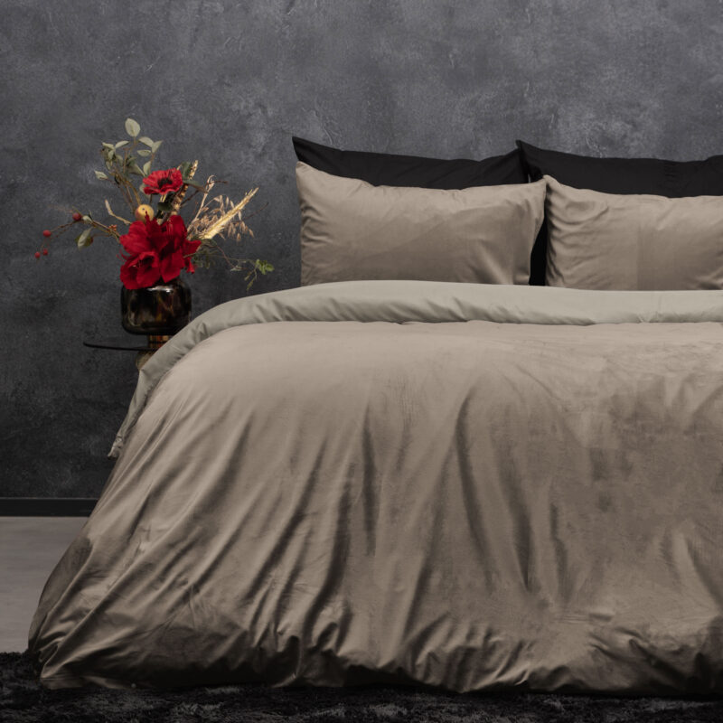 Velvet uni Taupe/Grijs 200 x 200/220 Sleeptime