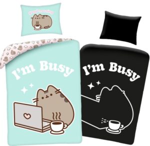 Pusheen dekbedovertrek I'm busy glow in the dark 140 x 200 - Groen/Roze - 140 x 200 cm - 100% katoen