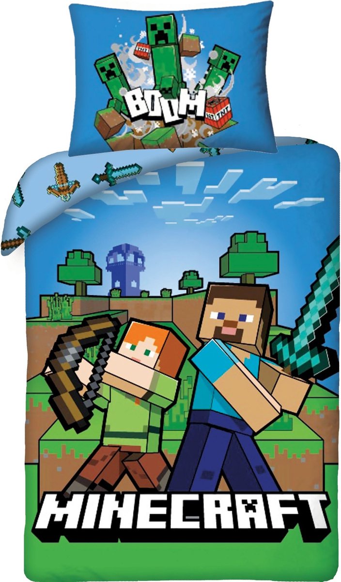 Minecraft dekbedovertrek Boom - Multicolor - 140 x 200 cm - 100% katoen