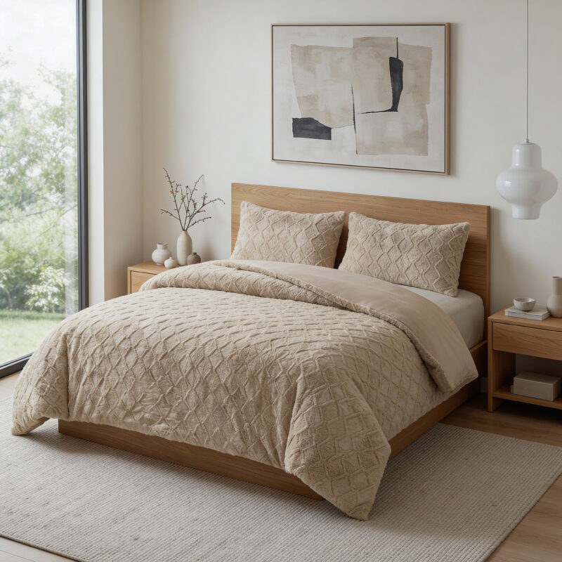 Faux Fur Syon Taupe - Sleeptime bed 240 x 220 cm van Polyester