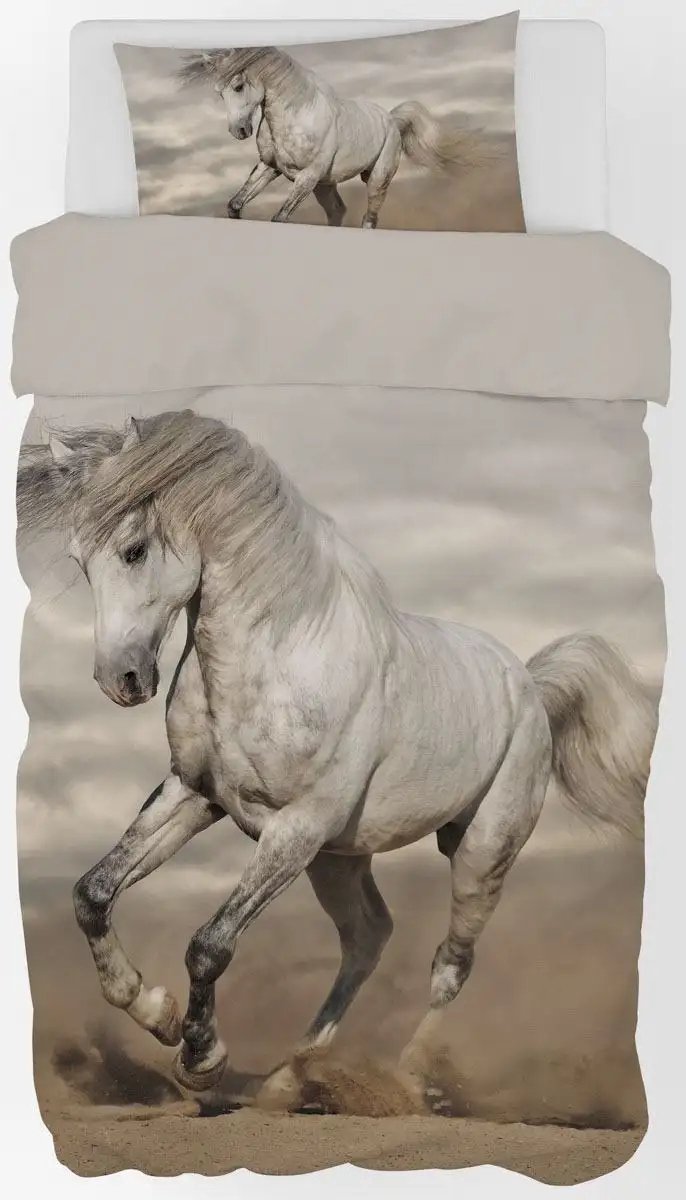 Sweet Home Dekbedovertrek Paard wit - 140 x 200 cm - Katoen - 60x63cm