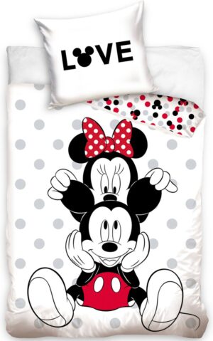 Disney Mickey Mouse dekbedovertrek Love - Wit - 140 x 200 cm - Katoen - kussensloop 70 x 90 cm