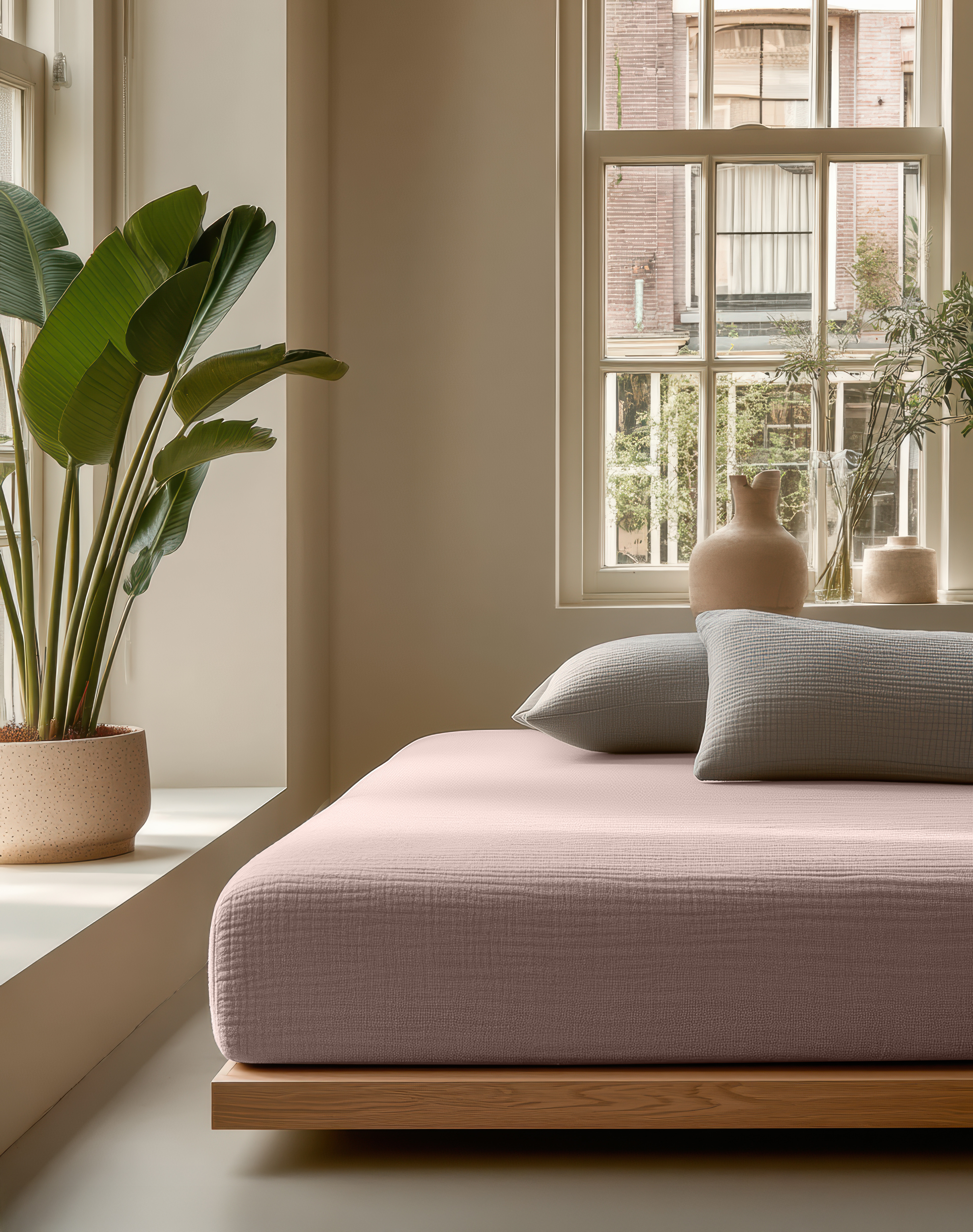 Hoeslaken Mousseline Blush Roze 140 x 200 + 30