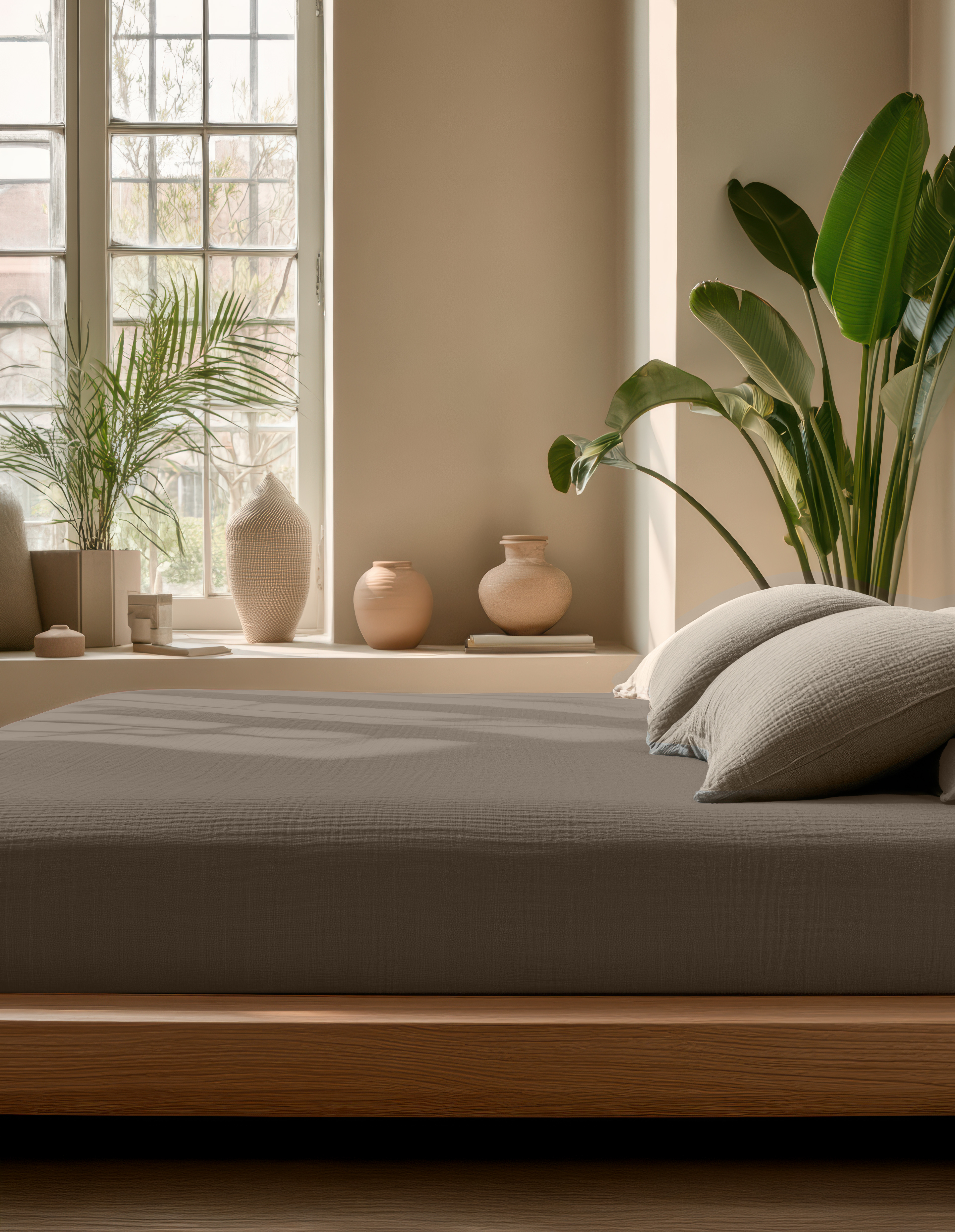 Hoeslaken Mousseline Taupe 90 x 200 + 30