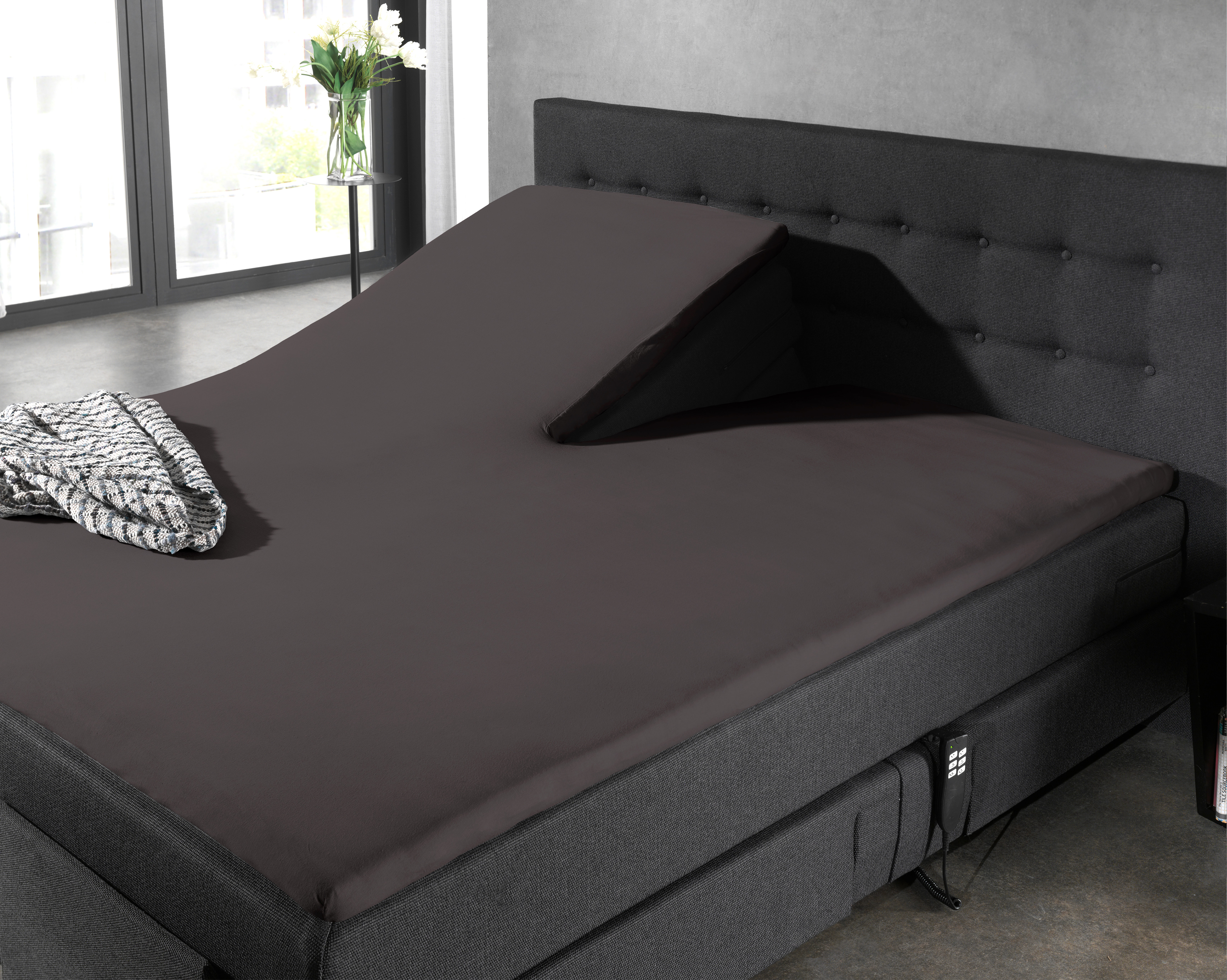 Splittopper Katoen Hoeslaken Antraciet 140 x 200