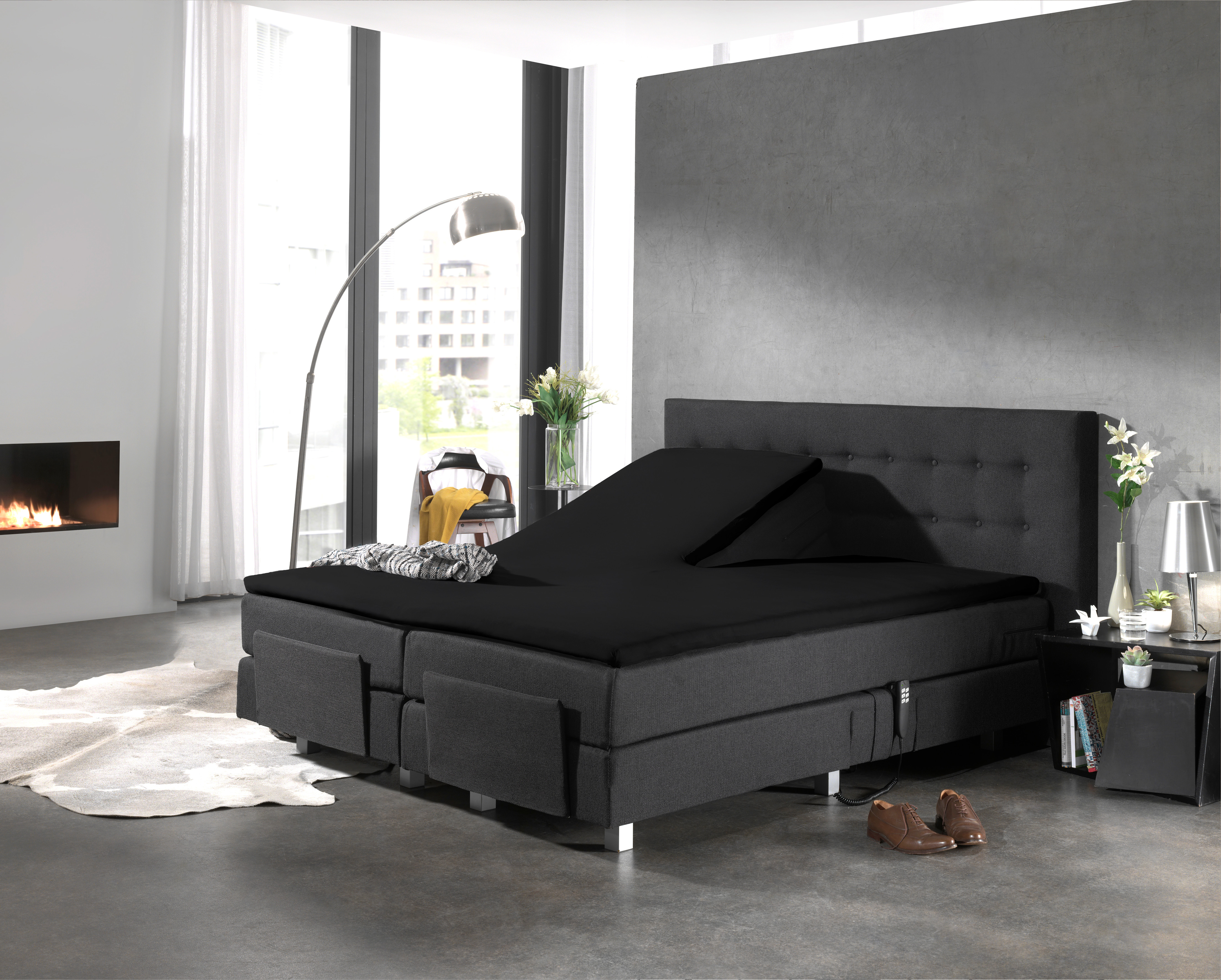 Splittopper Katoen Hoeslaken Zwart 180 x 220