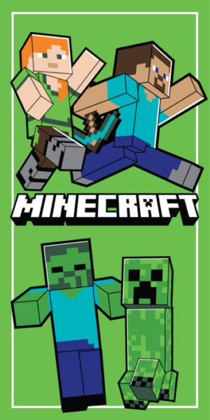 Minecraft handdoek Running 70 x 140 cm - Groen - 70 x 140 cm - 100% Polyester