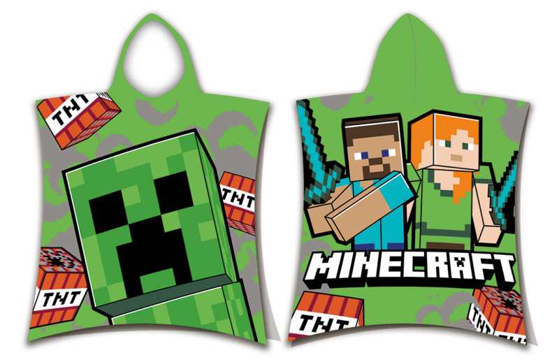 Minecraft poncho groen 50x115cm - Multicolor - 50 x 115 cm - 100% Polyester