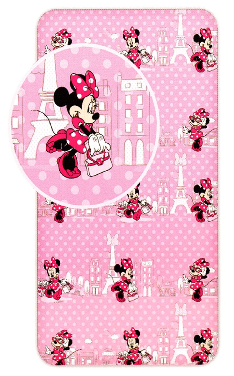 Disney Minnie Mouse hoeslaken Parijs - Roze - 90 x 200 cm - 100% katoen