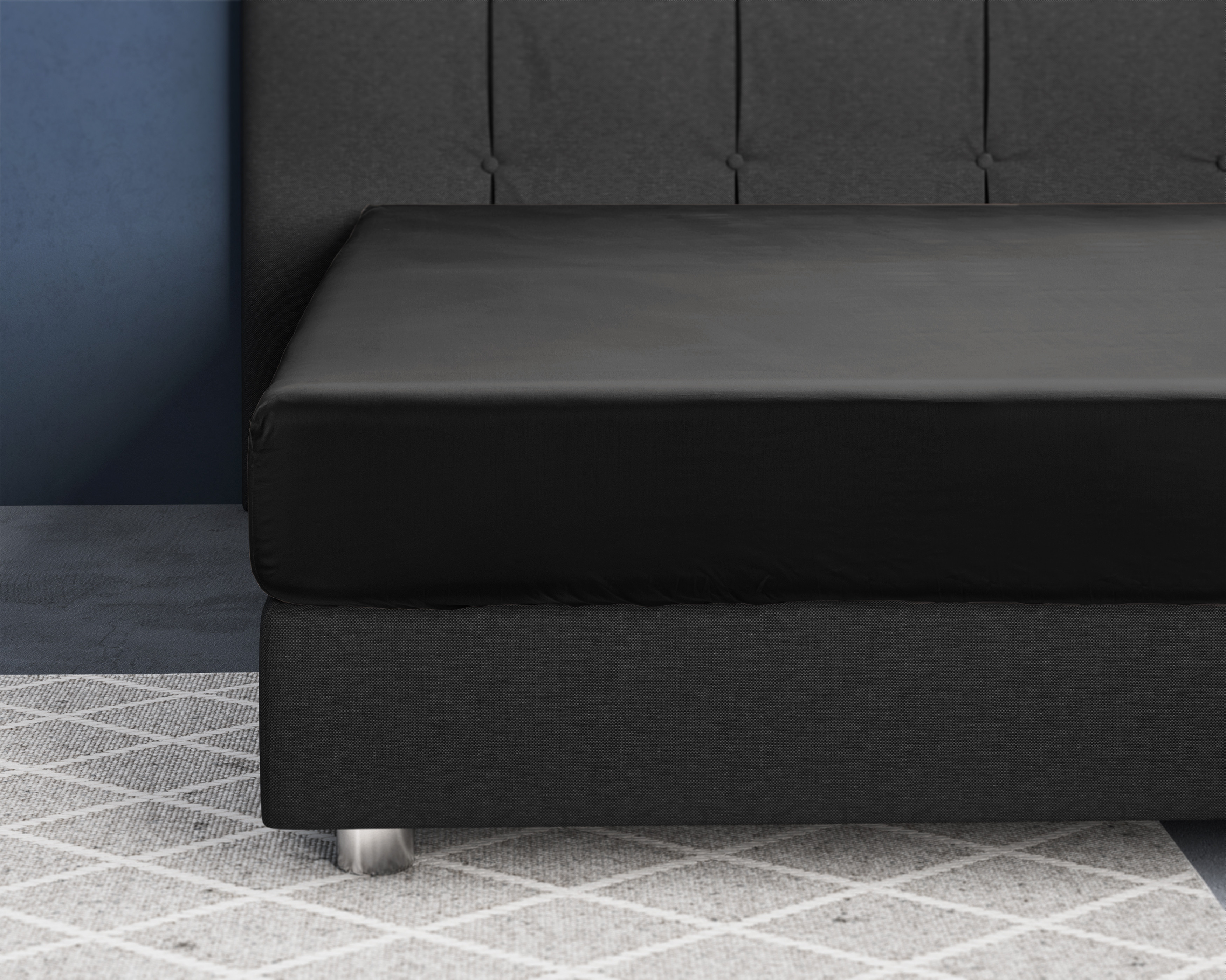 Satijnen Hoeslaken Zwart 80 x 200