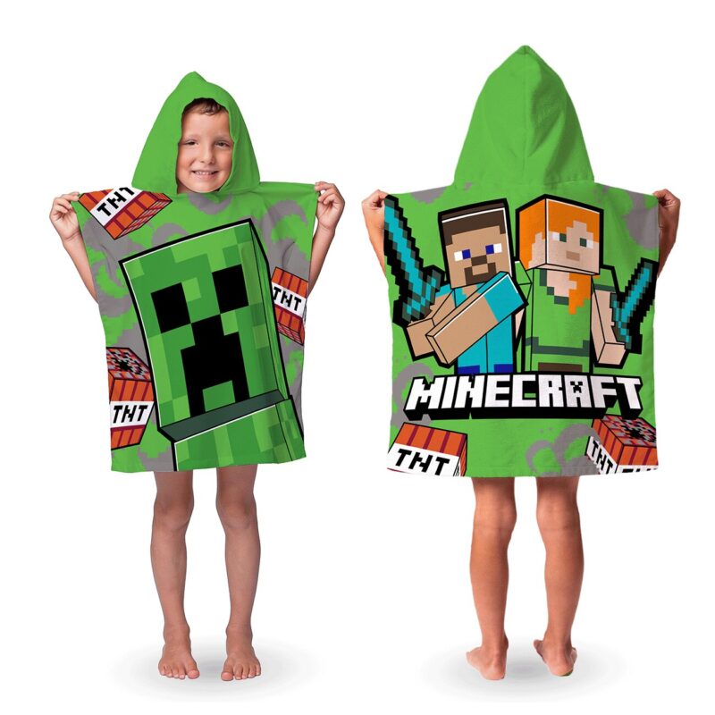 Groen 50x115cm badponcho van Minecraft, 50 x 115 cm