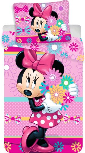 Disney Minnie Mouse dekbedovertrek Bloemen - Roze - 140 x 200 cm - 100% katoen