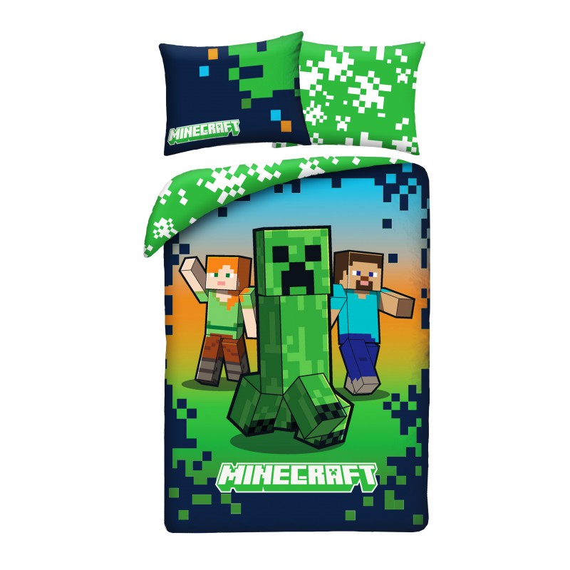 Minecraft Dekbedovertrek blauw/groen - 140 x 200 cm - 70 x 90 cm - Polyester