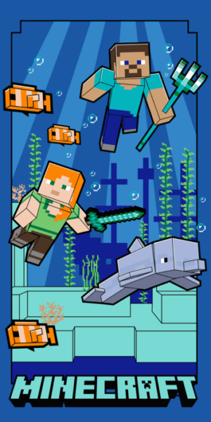 Minecraft strandlaken Underwater 70 x 140 cm - Blauw - 70 x 140 cm - 100% Polyester