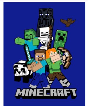 Minecraft plaid 110 x 140 cm polyester - Blauw, Multicolor - 110 x 140 cm - 100% Polyester