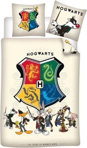 Looney Tunes dekbedovertrek Hogwarts Houses 140 x 200 cm - Multicolor - 140 x 200 cm - 100% katoen