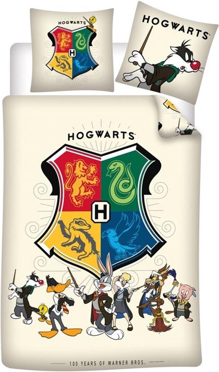 Looney Tunes dekbedovertrek Hogwarts Houses 140 x 200 cm - Multicolor - 140 x 200 cm - 100% katoen