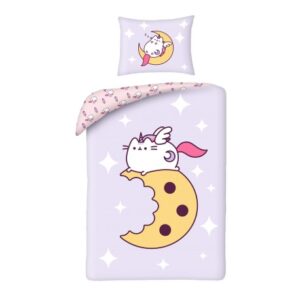 Pusheen dekbedovertrek eating cookie 140 x 200 cm polyester - Paars - 140 x 200 cm - Polyester