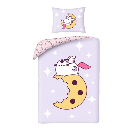 Pusheen dekbedovertrek eating cookie 140 x 200 cm polyester - Paars - 140 x 200 cm - Polyester