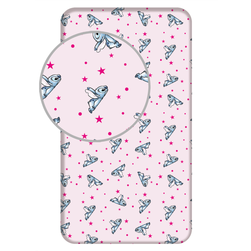 Lilo en Stitch hoeslaken stars en dots Roze 90 x 200 cm - Roze - 90 x 200 cm - 100% katoen