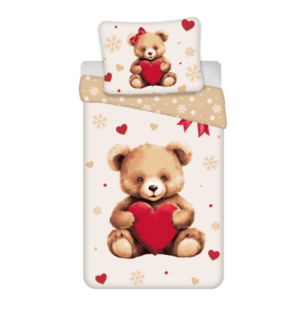 Dekbedovertrek Teddybeer hart 140 x 200 cm 70 x 90 - Multicolor - 140 x 200 cm - 100% katoen