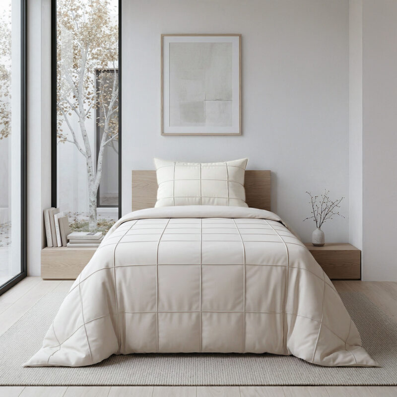 Check Pintuck Beige - Sleeptime bed 140 x 220 cm van Microvezel