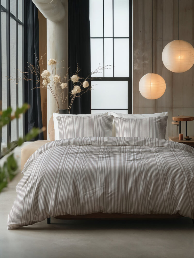Pinstripe Taupe - Sleeptime bed 140 x 220 cm van Katoen