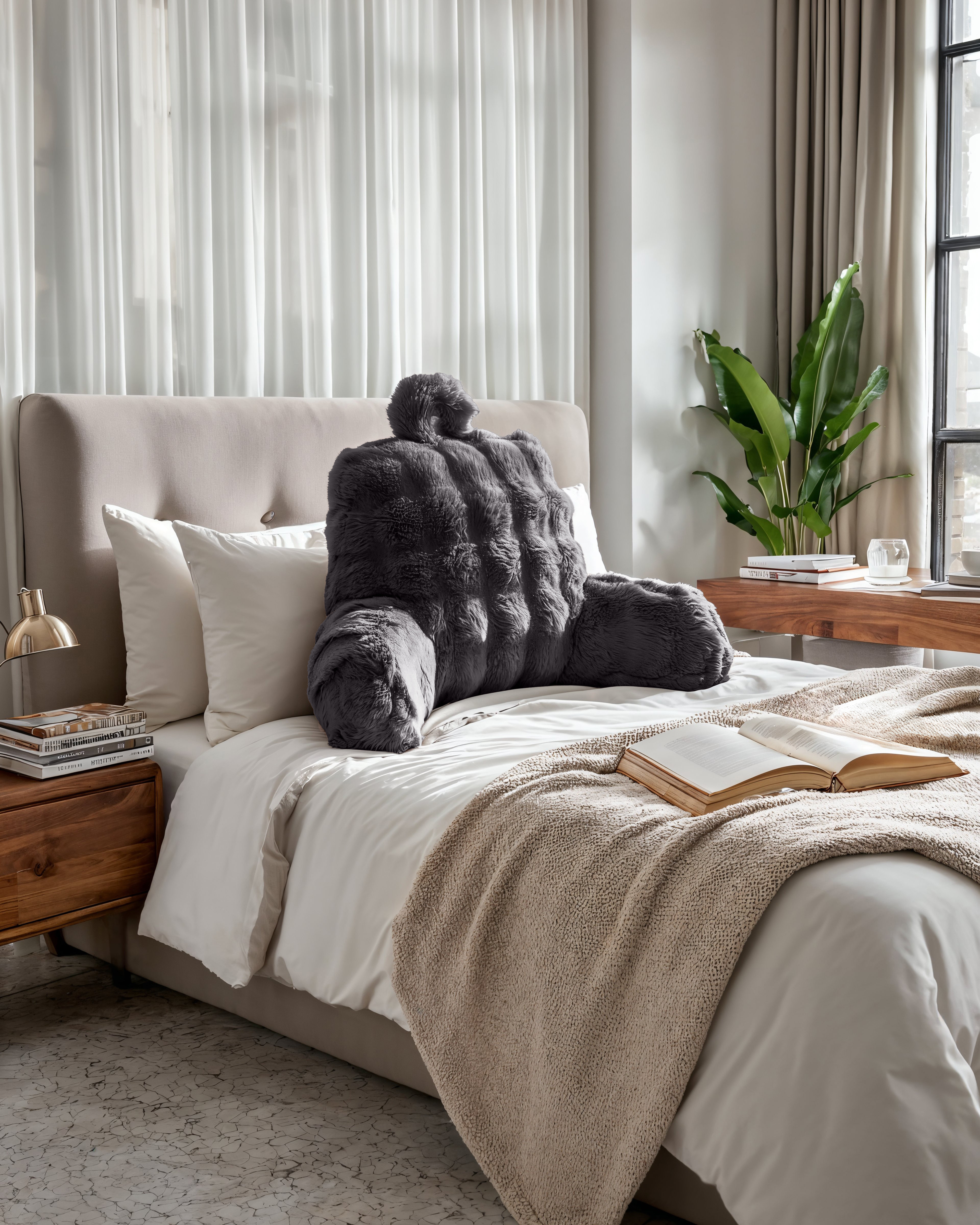 Primaviera Deluxe Bedrest Pompom Antraciet 34 x 50